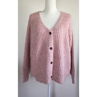 グレイル(GRL)の匿名配送【GRL】ニット　カーディガン　ピンク　ゆったり　フリー　新品タグ付き(カーディガン)