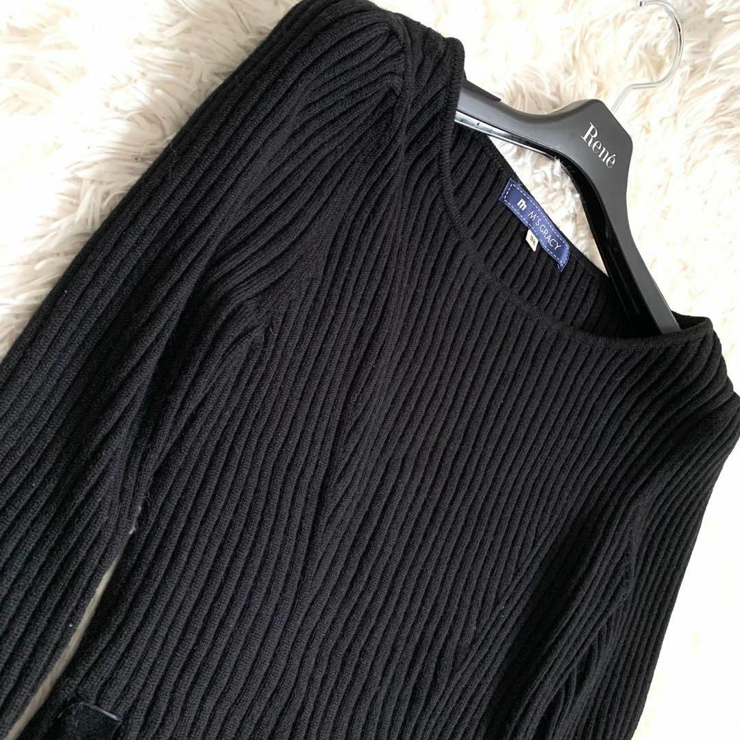 美品✨エムズグレイシー リブニット グログランリボン 長袖 ブラック 美品✨エムズグレイシー リブニット グログランリボン 長袖 ブラック
