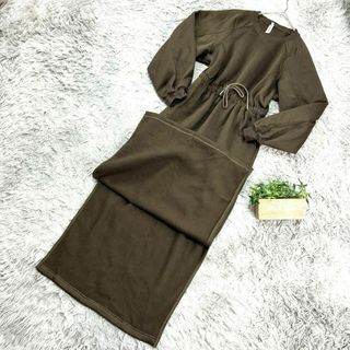 良品❗️【JUNOSH】ドローストリング付きロングワンピース(M)ブラウン系(ロングワンピース/マキシワンピース)