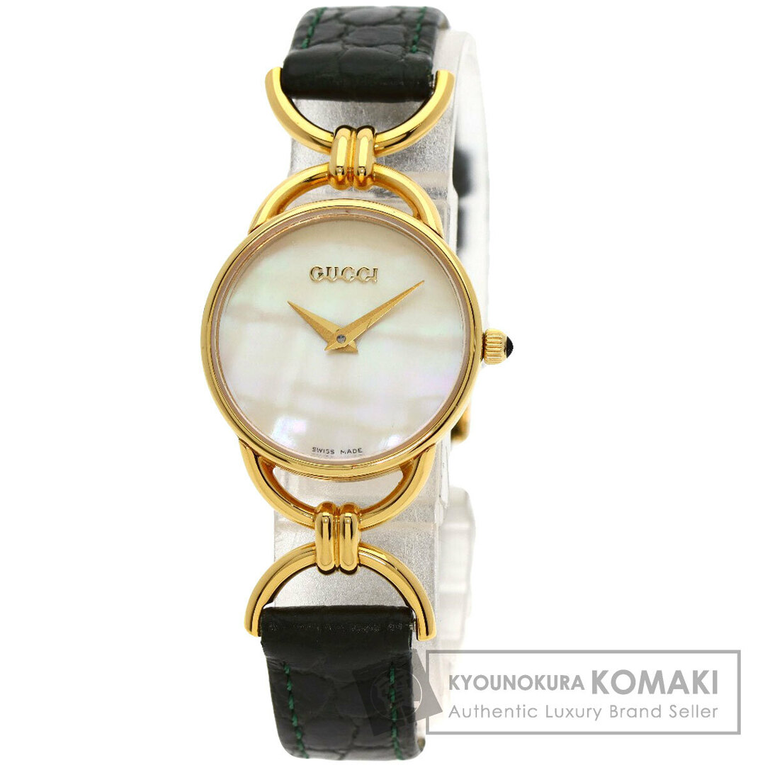 GUCCI 6000.2L ラウンドフェイス 腕時計 GP 革 レディース