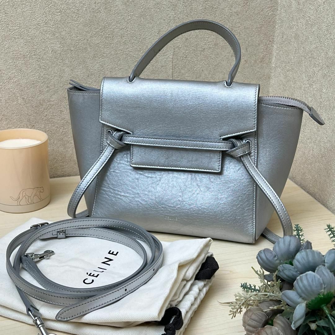 CELINE - セリーヌ ナノベルトバッグ シルバー 2WAY CELINE - セリーヌ ナノベルトバッグ シルバー 2WAY