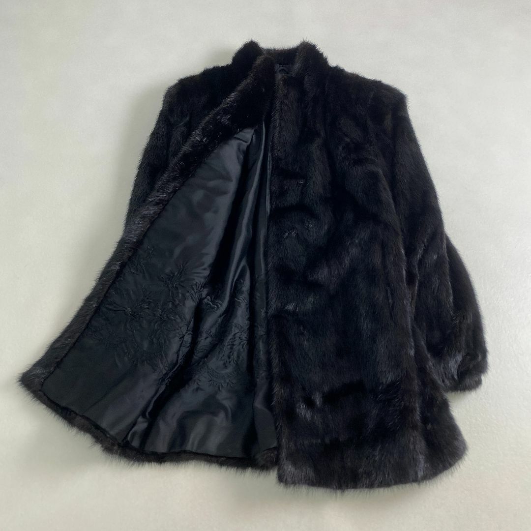 毛皮コート　BLACKGLAMA ブラックグラマ　裏地花柄　11号　セーブル