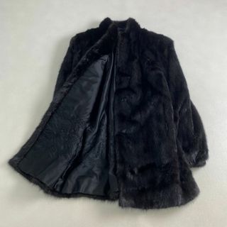毛皮コート　BLACKGLAMA ブラックグラマ　裏地花柄　11号　セーブル(毛皮/ファーコート)