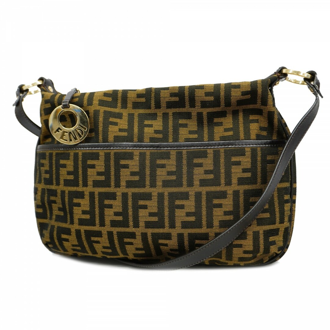 FENDI - ★SALE【5ba0045】フェンディ ショルダーバッグ ズッカ レザー ナイロンキャンバス ブラウン シャンパンゴールド金具【中古】レディース