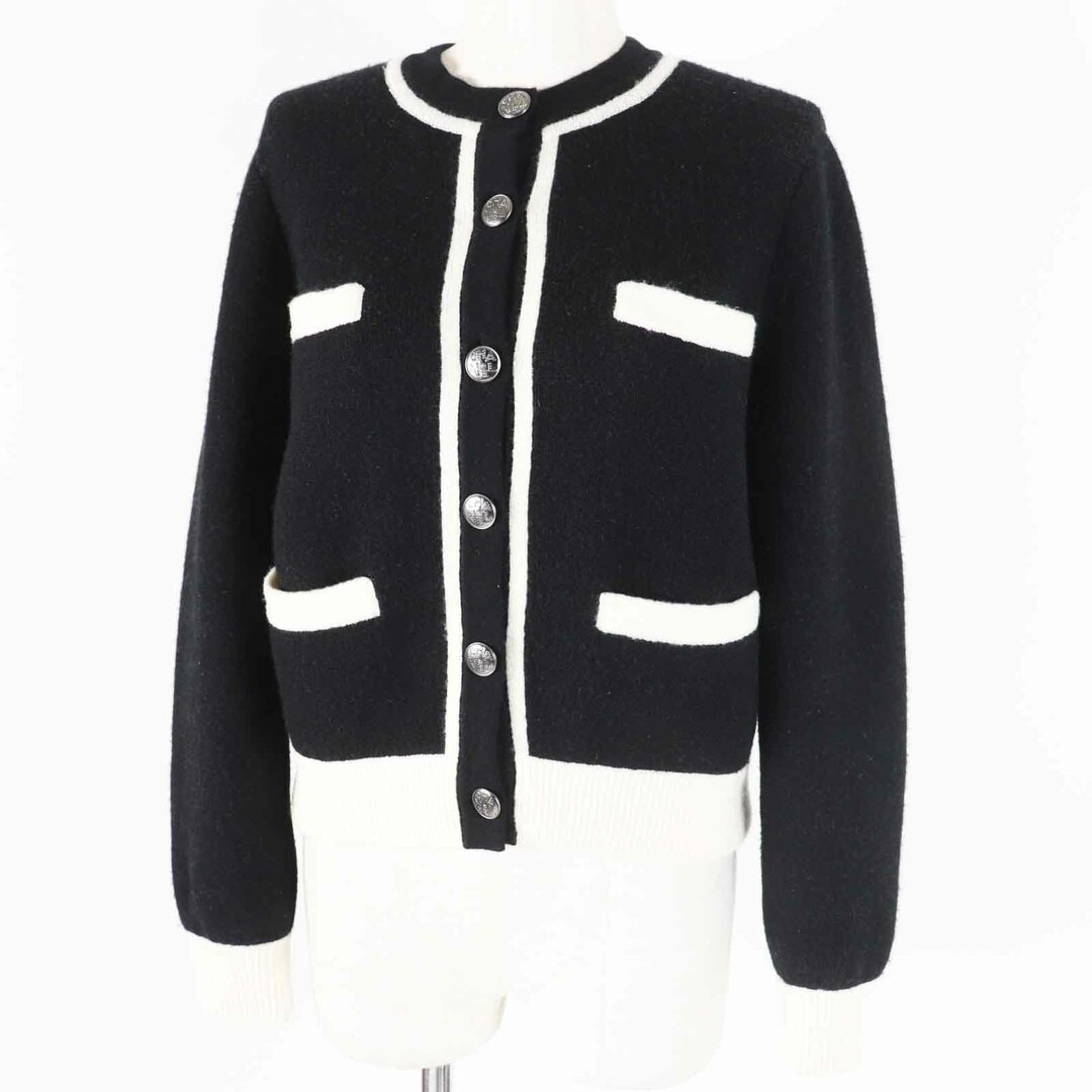 CHANEL - 美品◎CHANEL シャネル P71365 カシミヤ シルク バイカラー 4ポケット 長袖 ニット カーディガン ブラック ホワイト 34 イタリア製 正規品 レディース