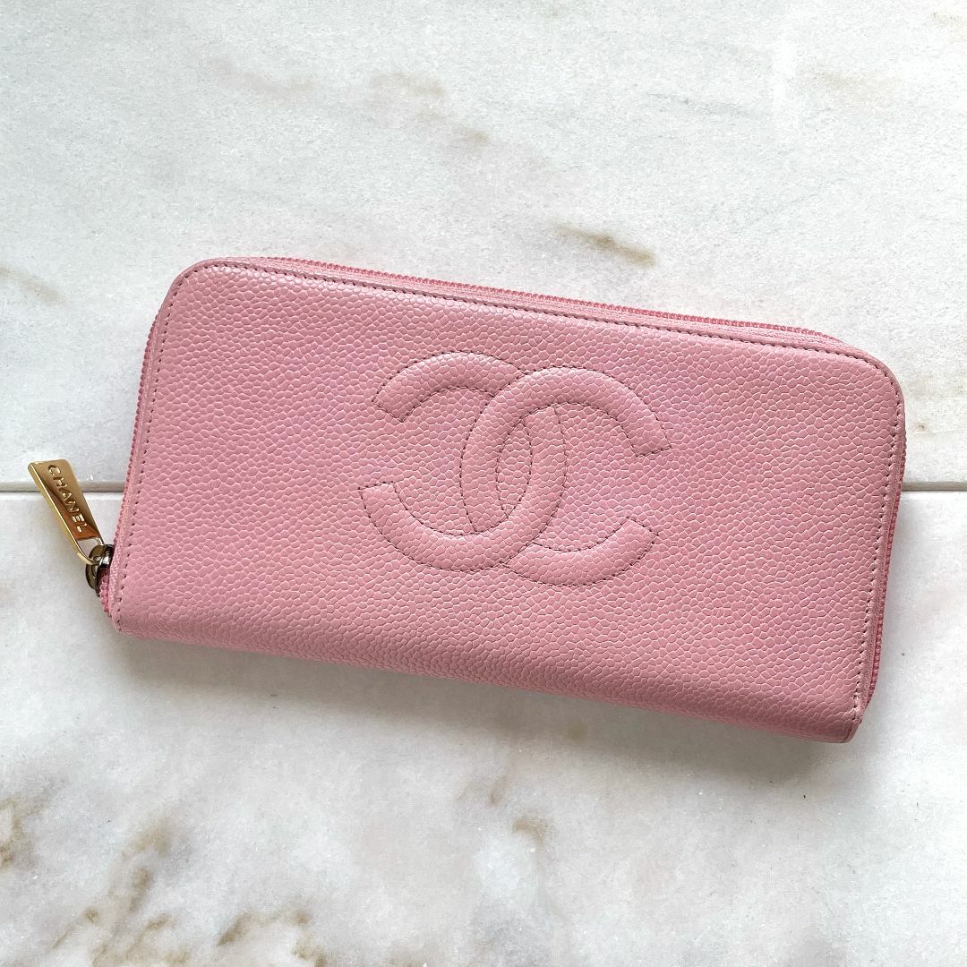 CHANEL シャネル キャビアスキン レザー ラウンド長財布 CHANEL シャネル キャビアスキン レザー ラウンド長財布