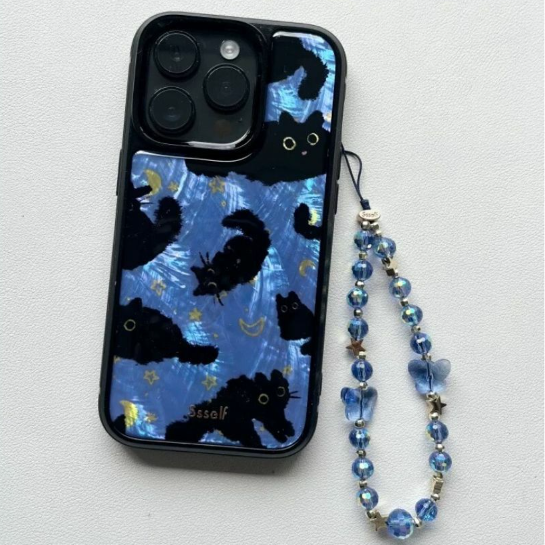 Anthropologie - ssself パールシェル 黒猫 星柄 iPhone スマホケース ブラック