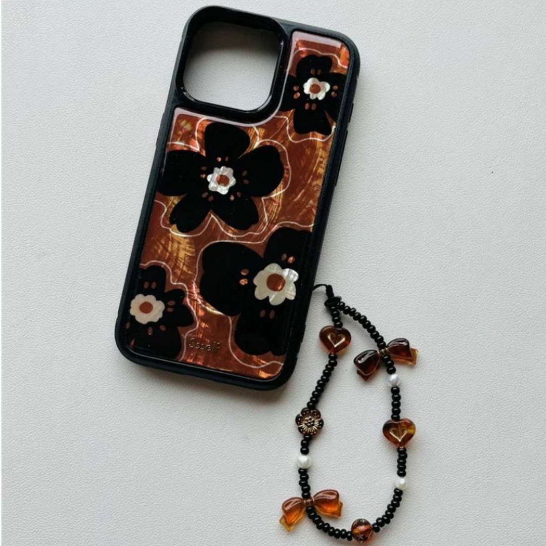 Anthropologie - ssself パールシェル ブラウン 花柄 iPhone スマホケース ブラック