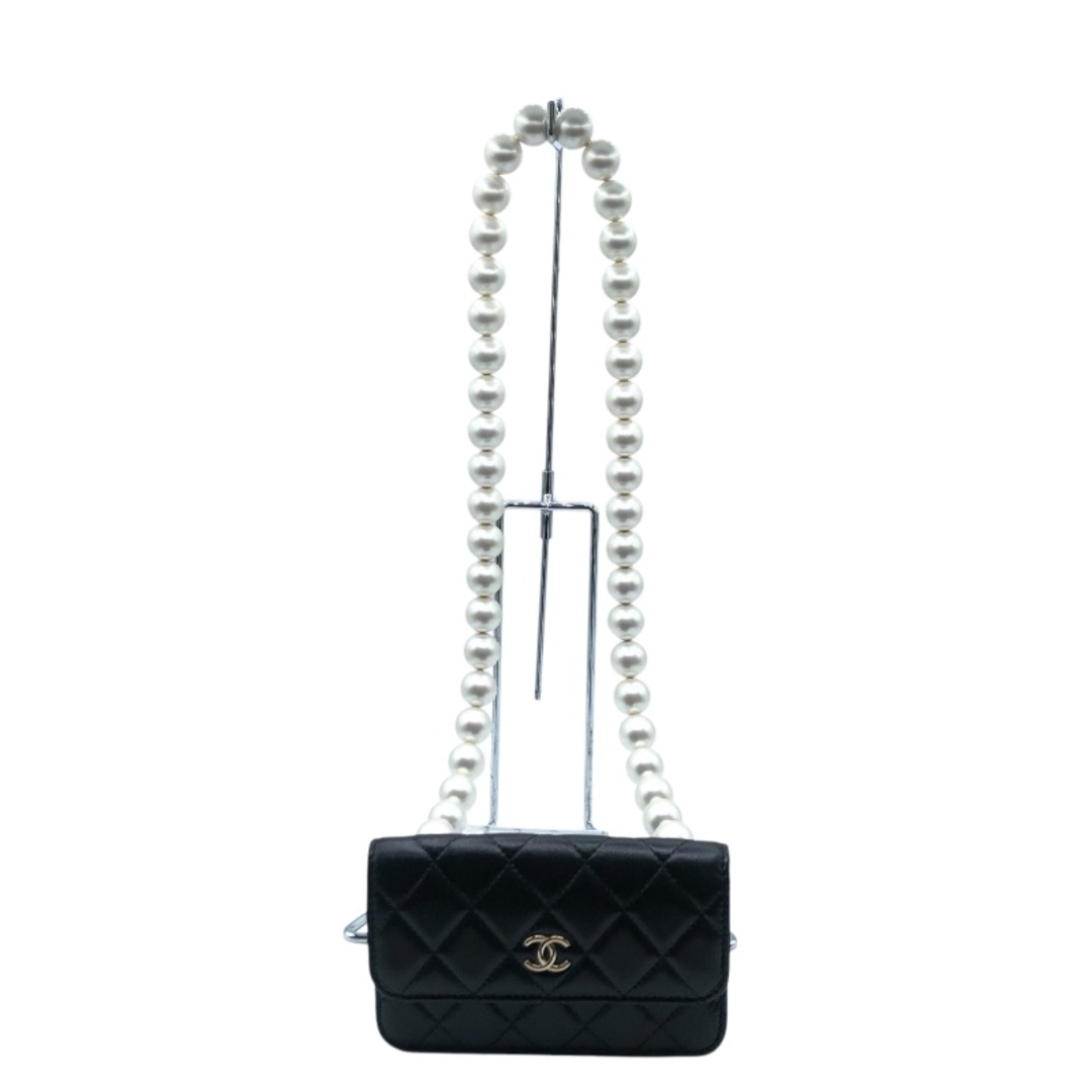 CHANEL - 　シャネル CHANEL マトラッセパールチェーンウォレット AP1839 ブラック・ゴールド金具 ラムスキン レディース ショルダーバッグ