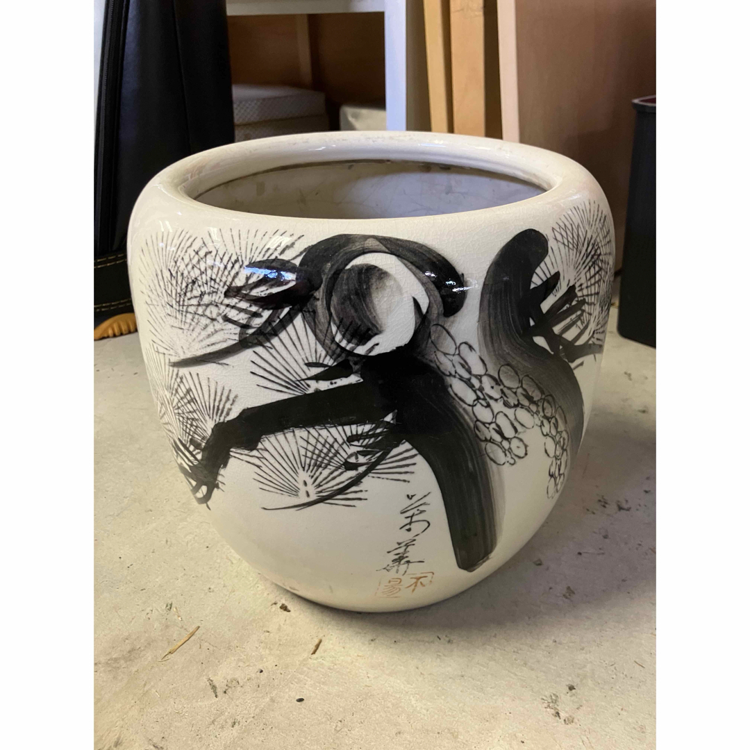 焼物 灰付 火バチ 陶器製 水墨画 墨 火鉢 睡蓮鉢 金魚鉢 メダカ 焼物 灰付 火バチ 陶器製 水墨画 墨 火鉢 睡蓮鉢 金魚鉢 メダカ