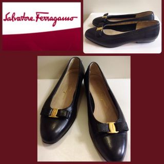 サルヴァトーレフェラガモ(Salvatore Ferragamo)のフェラガモ♡定番ヴァラ♡ブラックレザー フラットパンプス♡(ハイヒール/パンプス)