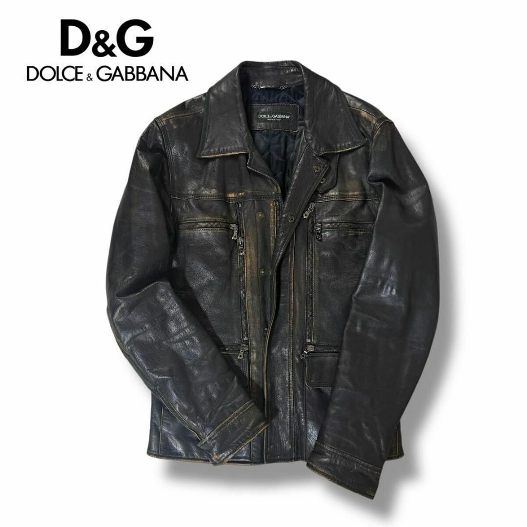 D&G ドルガバ 本革ライダースジャケット モスグリーン サイズ 48 D&G ドルガバ 本革ライダースジャケット モスグリーン サイズ 48
