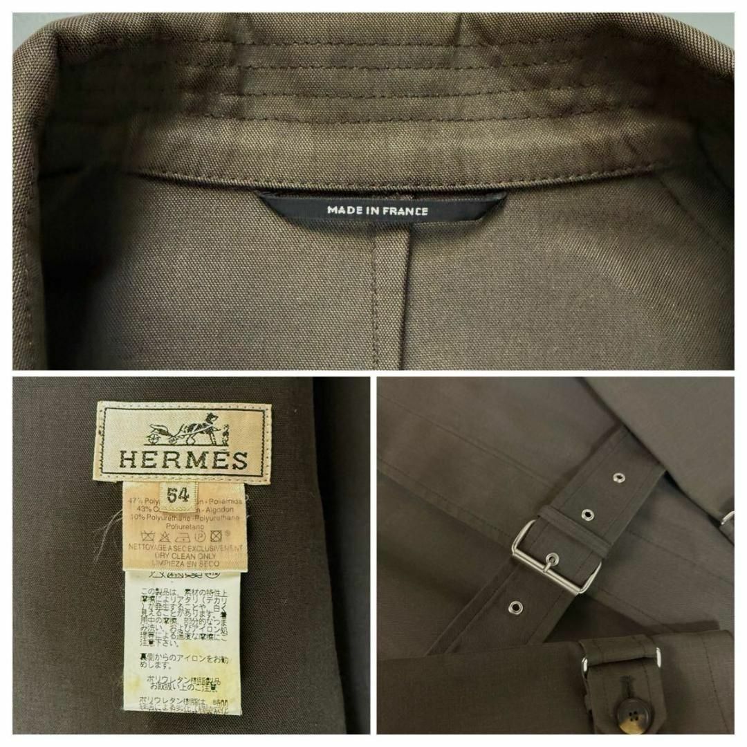 美品】HERMES コットン トレンチコート 54サイズ フランス製 美品】HERMES コットン トレンチコート 54サイズ フランス製