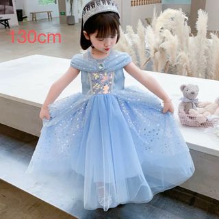 子供プリンセスエルサドレス　ハロウィン　クリスマス　ブルー かわいい　130cm(ドレス/フォーマル)