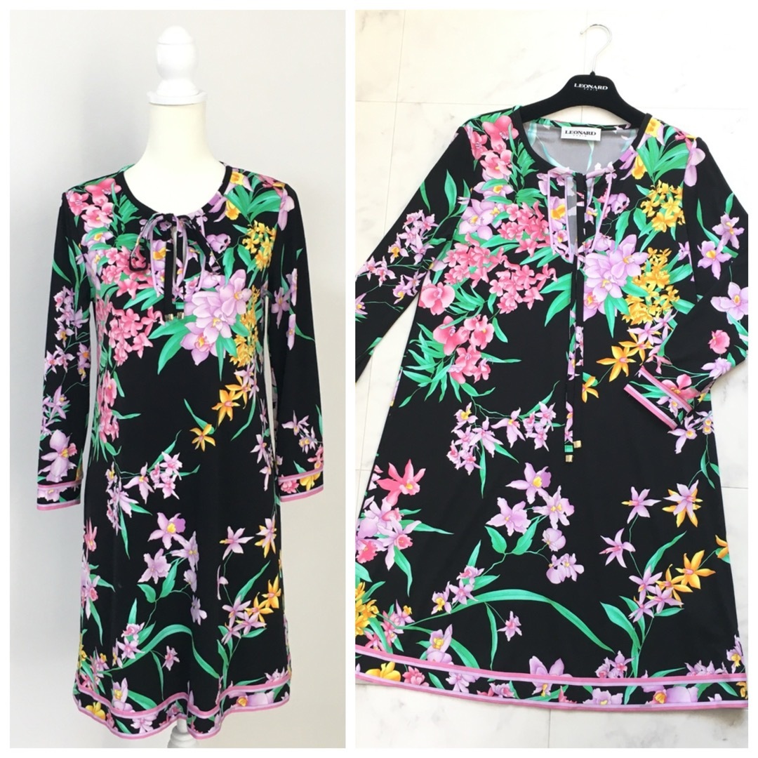 近年美品 LEONARD レオナール 美しい花柄 ストレッチ ワンピース 近年美品 LEONARD レオナール 美しい花柄 ストレッチ ワンピース