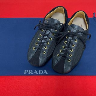 プラダ(PRADA)の極 美品 希少品 PRADA プラダ カーシューズ ドライビングシューズ ナイロン スウェード レザー 本革 メッシュ スニーカー ブラック 01a37(スニーカー)