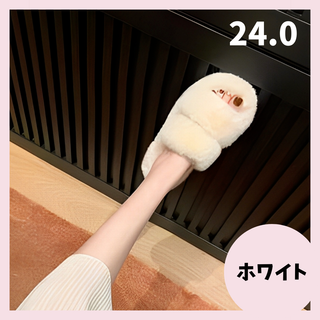 24cm　ホワイト ファーサンダル 厚底 ルーム もこもこ ボア スリッパ(サンダル)