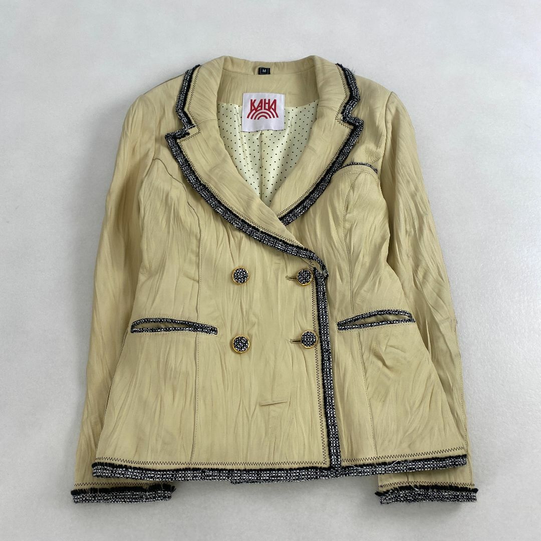 VINTAGE - ヴィンテージ　レザージャケット　ダブル　羊革　ツイード　しわ加工　M