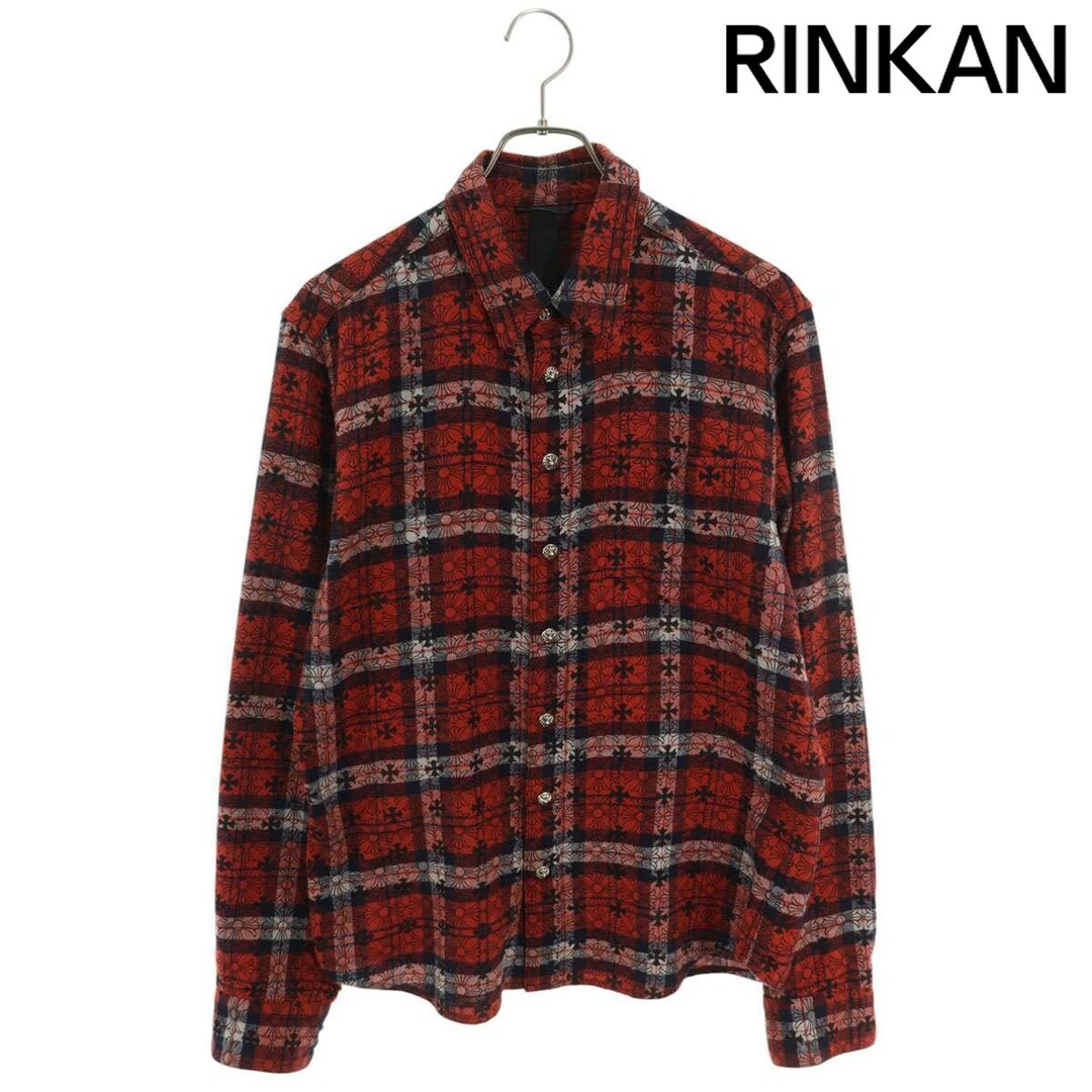 クロムハーツ ネルシャツ クロスパッチ付き レッド Lサイズ クロムハーツ ネルシャツ クロスパッチ付き レッド Lサイズ