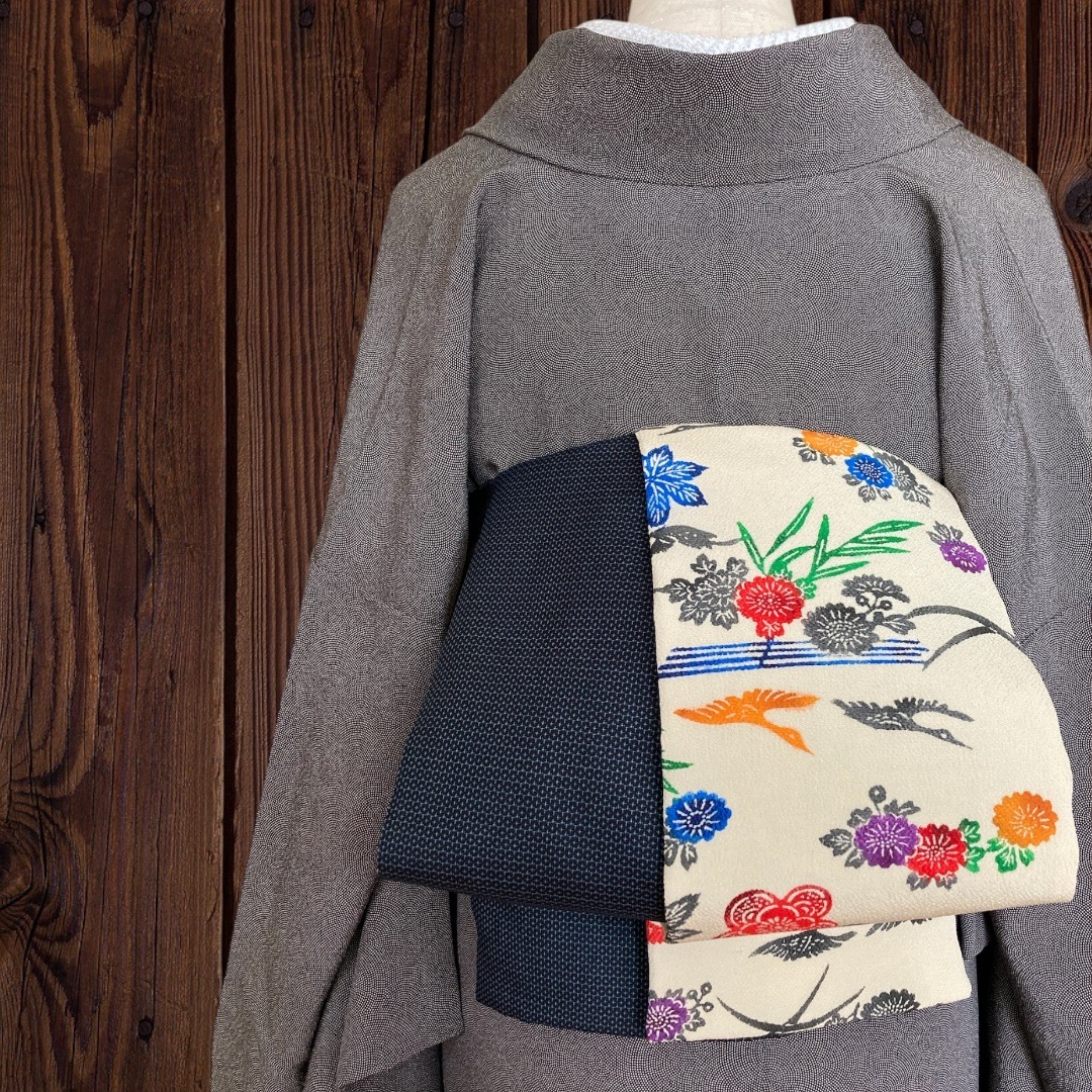 *着物反物*　手染め紅型と大島亀甲　大人の兵児帯　半幅帯　長尺　ハンドメイド