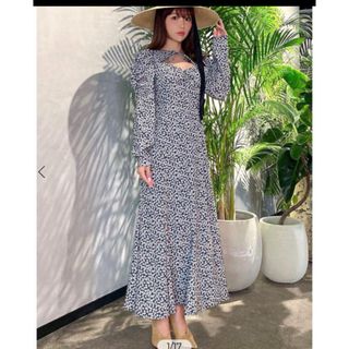 エイミーイストワール(eimy istoire)のeimy istoire フラワープリント長袖ロングワンピース Sサイズ(ロングワンピース/マキシワンピース)