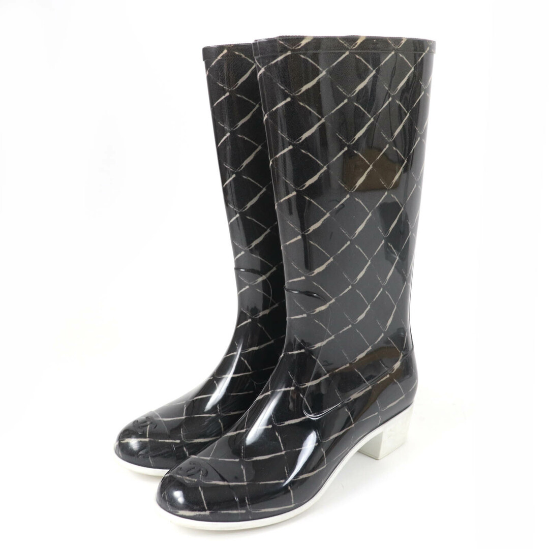 CHANEL - 【ドンドン見直し】良品☆CHANEL シャネル ココマーク マトラッセ レインブーツ ロングブーツ ブラック 35 保存袋付き イタリア製 レディース