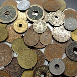 16.古銭100枚以上　十銭銀貨　五厘　一厘　旭日　銅貨　青銅貨　寛永通宝(貨幣)
