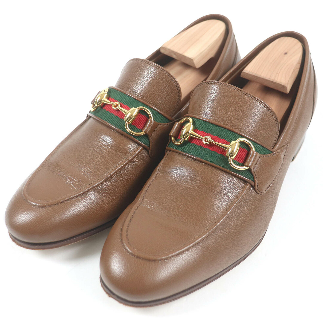 GUCCI - 美品□GUCCI グッチ 655579 ウェブライン シェリーライン ゴールド金具 ホースビット レザー ローファー ブラウン 7 箱付き イタリア製 メンズ