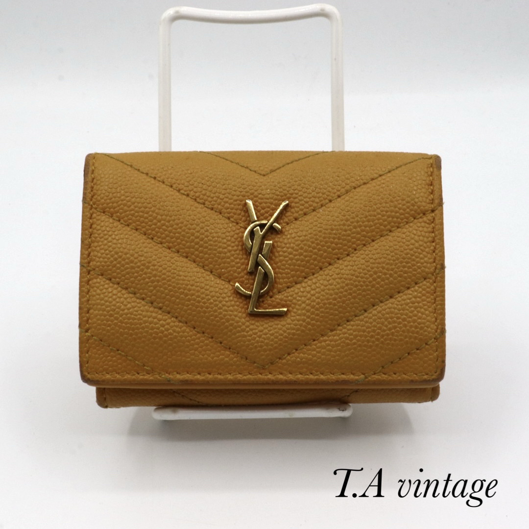 サンローラン パリ YSL Vステッチ コンパクト 折り財布 イエロー サンローラン パリ YSL Vステッチ コンパクト 折り財布 イエロー