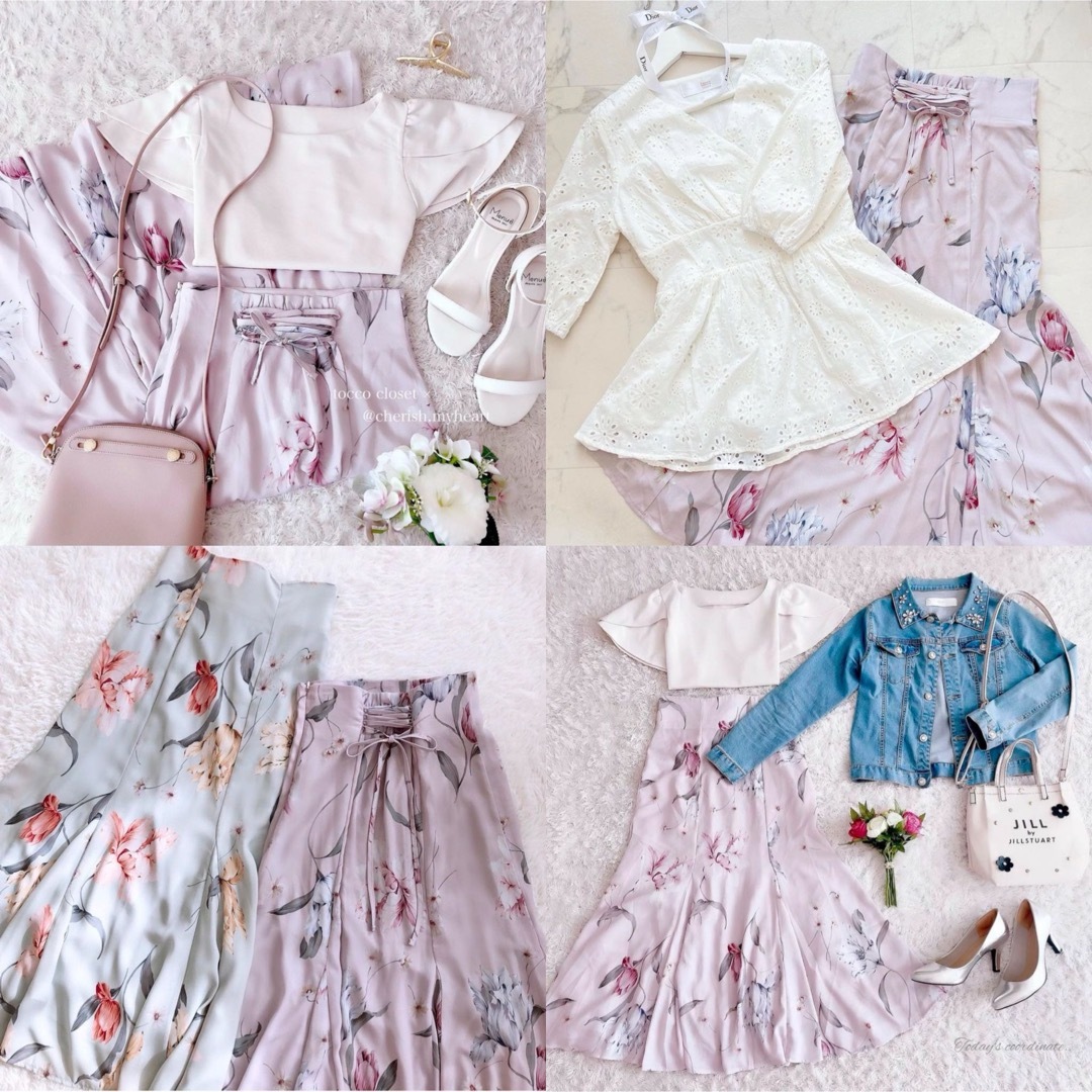 TOCCO closet(トッコクローゼット)のtocco closet フラワープリントバックレースアップマーメイドスカート レディースのスカート(ロングスカート)の商品写真