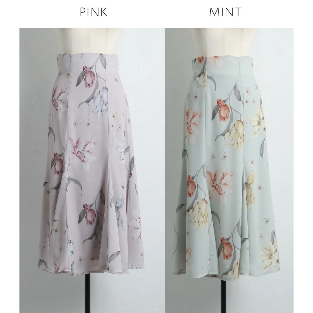 TOCCO closet(トッコクローゼット)のtocco closet フラワープリントバックレースアップマーメイドスカート レディースのスカート(ロングスカート)の商品写真