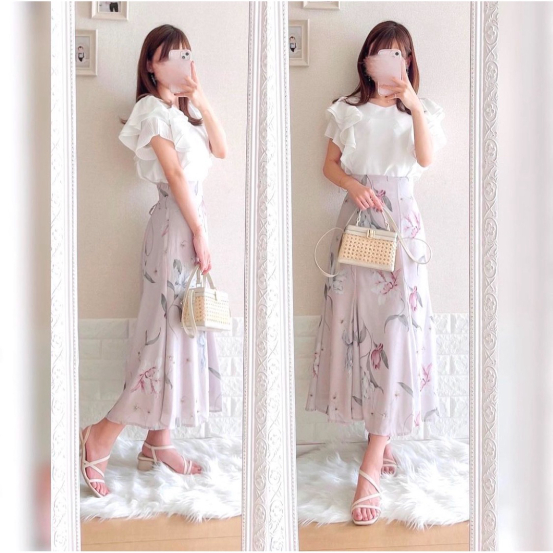 TOCCO closet(トッコクローゼット)のtocco closet フラワープリントバックレースアップマーメイドスカート レディースのスカート(ロングスカート)の商品写真