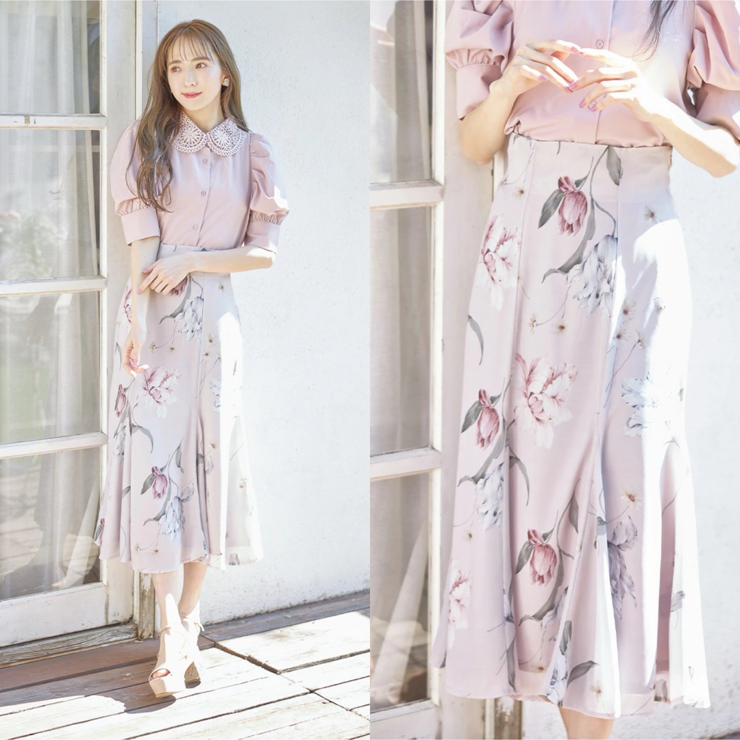 TOCCO closet(トッコクローゼット)のtocco closet フラワープリントバックレースアップマーメイドスカート レディースのスカート(ロングスカート)の商品写真