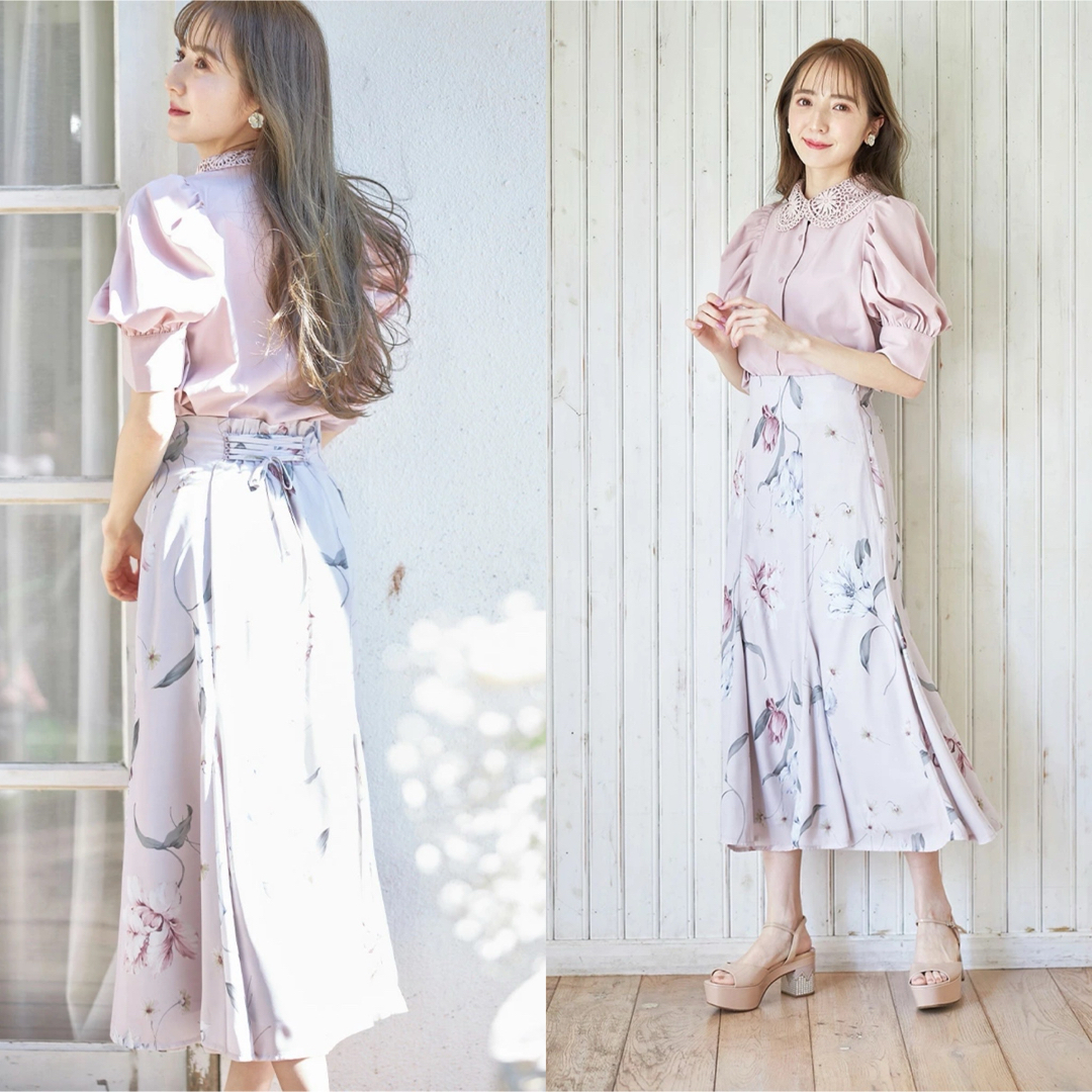 TOCCO closet(トッコクローゼット)のtocco closet フラワープリントバックレースアップマーメイドスカート レディースのスカート(ロングスカート)の商品写真