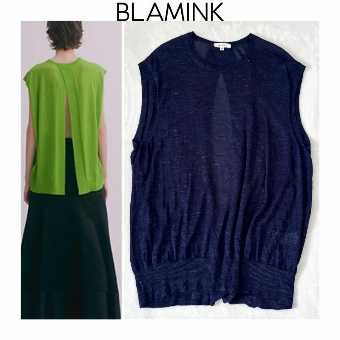 BLAMINK - BLAMINK ブラミンク　ノースリーブニット　ネイビー　ニットベスト　ジレ　紺