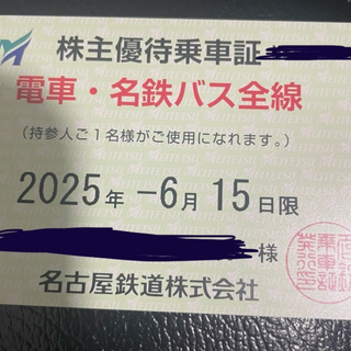 名鉄　株主優待　乗車証(鉄道乗車券)