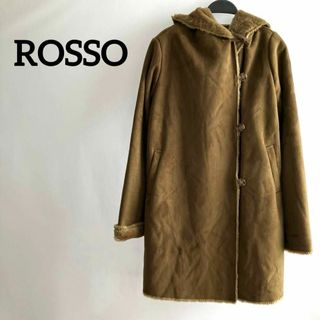 ROSSOフェイクムートンロングコート茶色ブラウン高級感上品フリーサイズフード(その他)