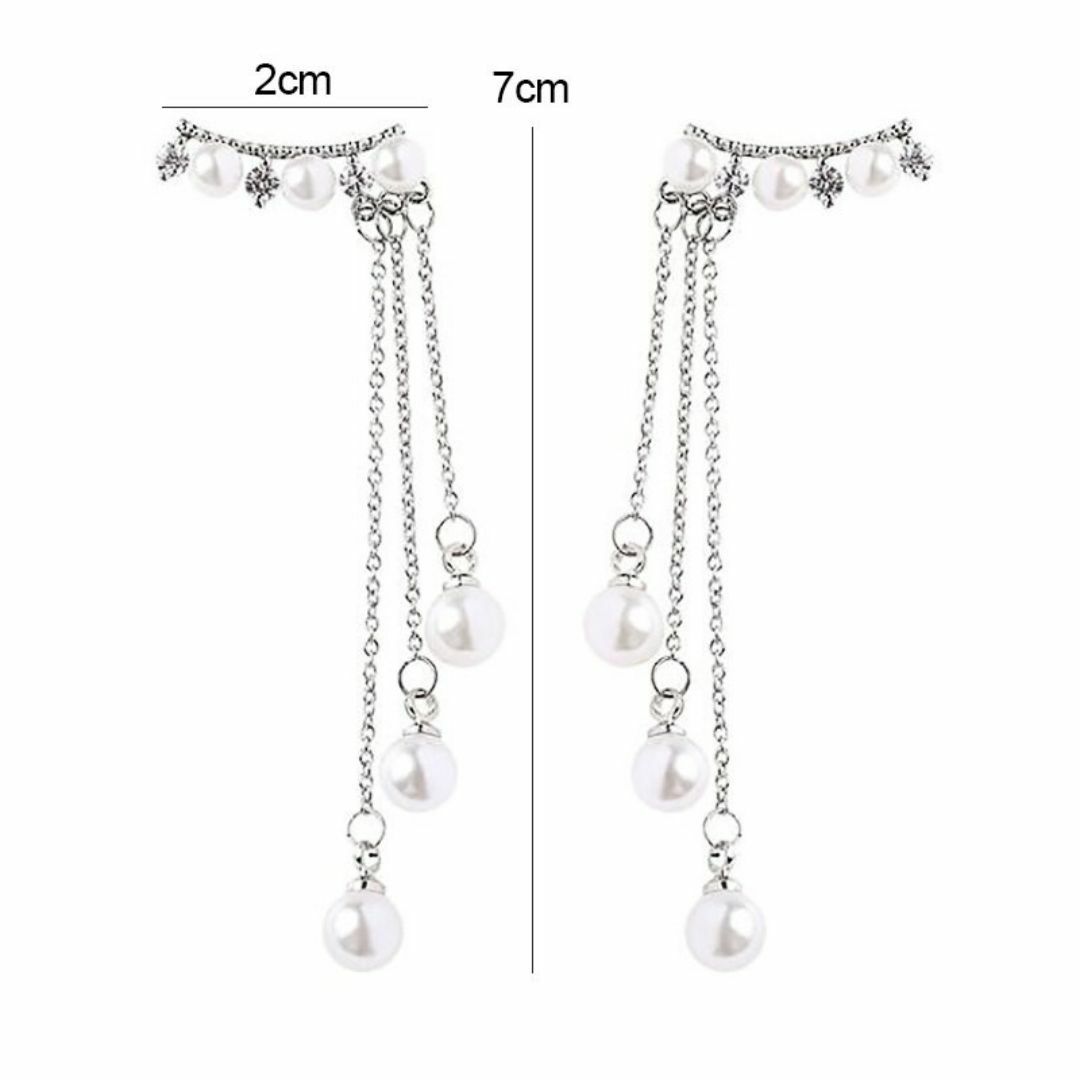 三連 パール シルバー チェーン タッセル ピアス シルバー 韓国 C204-2 レディースのアクセサリー(ピアス)の商品写真