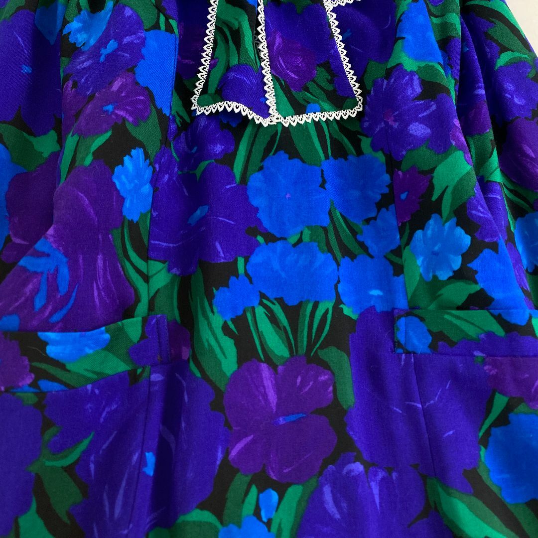 【メール便不可】 VINTAGE - 美品 ヴィンテージ ワンピース 花柄 ラッフルカラー ワンピース