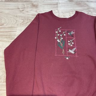【MORNING SUN】レイヤードネック　スズランハチドリ刺繍　トレーナー(トレーナー/スウェット)
