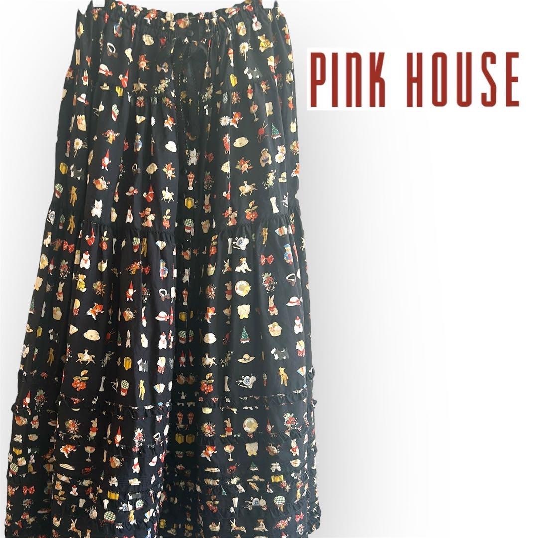 PINK HOUSE - 【美品】ピンクハウス Favoritesくまフリルロングスカート ピコフリル