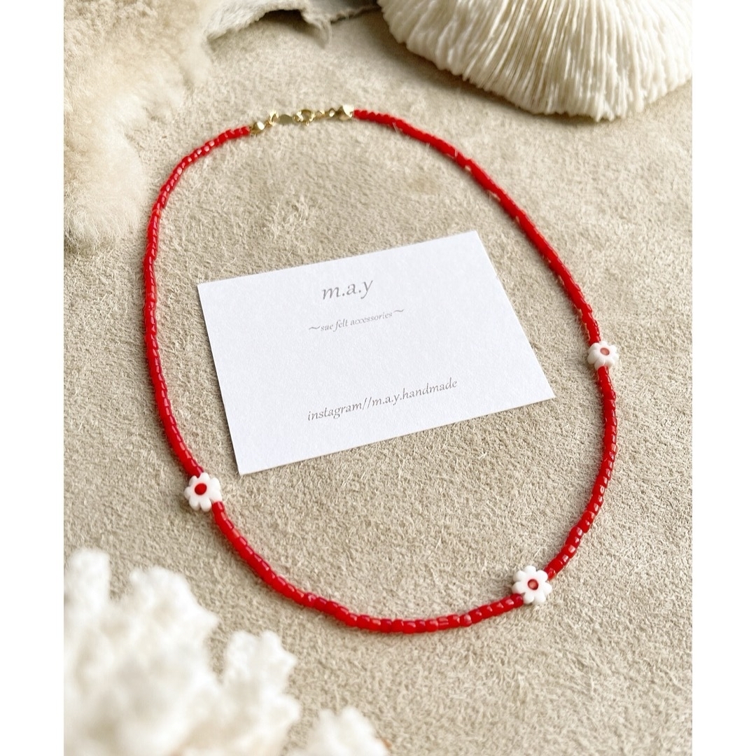 SALE‼️14kgf*ミルフィオリフラワーと赤珊瑚のチョーカーネックレス ハンドメイドのアクセサリー(ネックレス)の商品写真