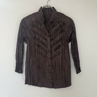 レリアン(leilian)の【Leilian】レリアン　トップス　シャツ　長袖　フリル　ブラウン系　サイズ11　ブラウス　レディース(シャツ/ブラウス(長袖/七分))