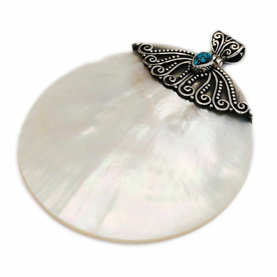 マザーオブパールシェルターコイズ925シルバーペンダントECL-022 レディースのアクセサリー(ネックレス)の商品写真