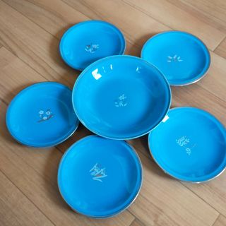 タチキチ(たち吉)のたち吉　ブルー草花　銘々皿　絵がわりプレート　取り皿　金彩　レトロ　6枚(食器)