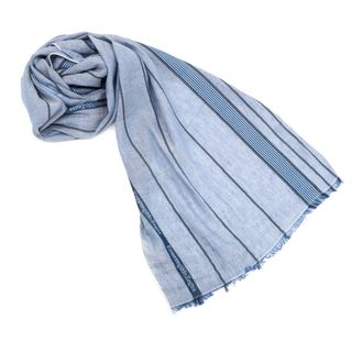 エルメネジルドゼニア(Ermenegildo Zegna)の【中古】エルメネジルドゼニア Ermenegildo Zegna リネンコットンシルク ストライプ ストール ブルーxホワイト【メンズ】(ストール)