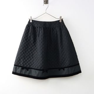 エムズグレイシー(M'S GRACY)の美品 エムズグレイシー M'S GRACY キルティングスカート 36/ブラック ギャザー フレア ベルベット リボン【2400014256727】(ひざ丈スカート)