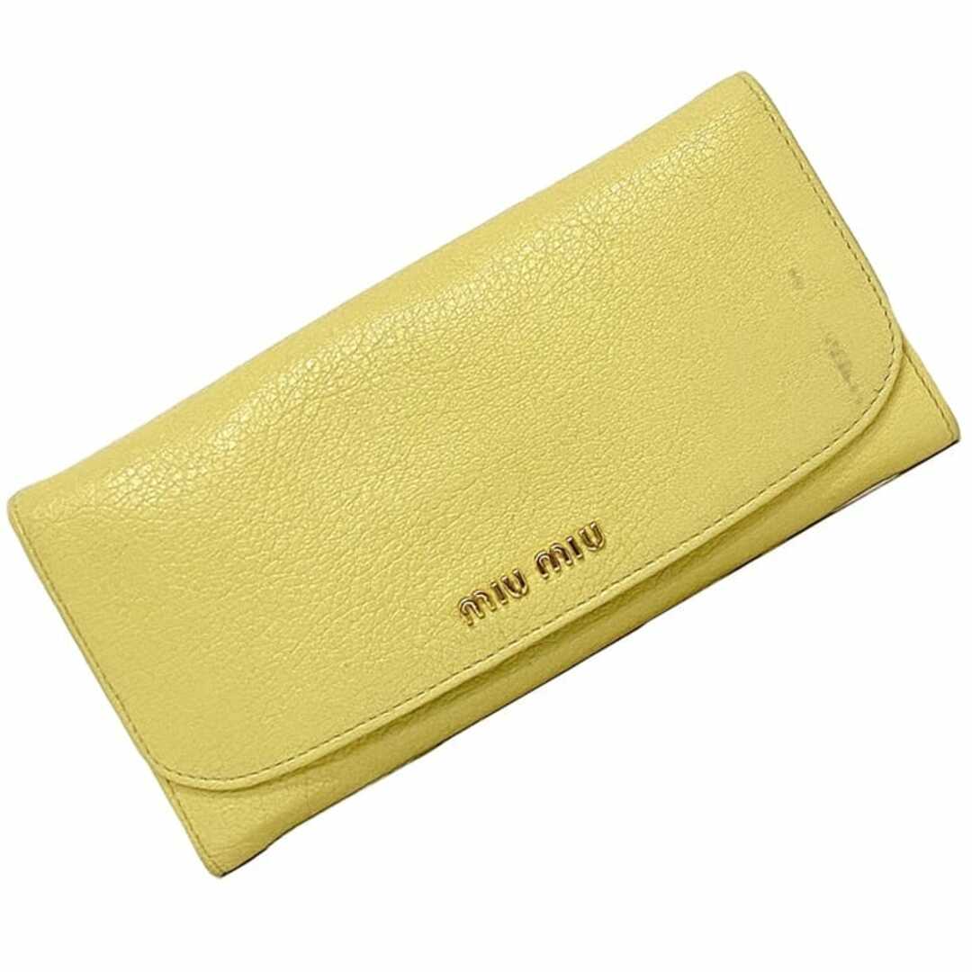 MIU MIU - ミュウミュウ 二つ折り 長財布 イエロー 財布 レザー MIU MIU - ミュウミュウ 二つ折り 長財布 イエロー 財布 レザー