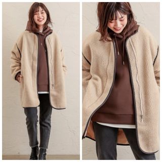 ナチュラルクチュール(natural couture)の新品 natural couture レザーパイピングノーカラーロングボアコート(ロングコート)