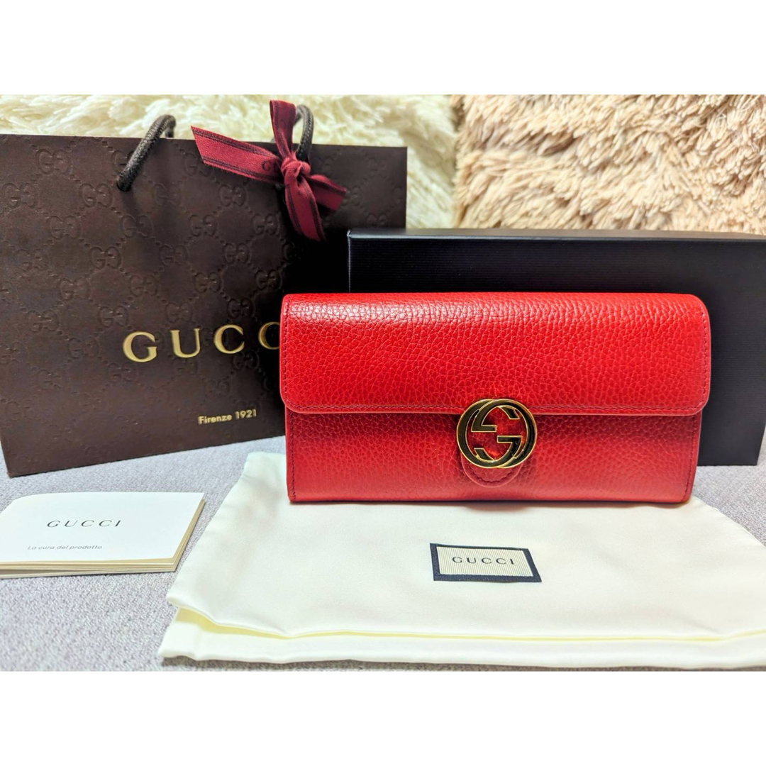 ほぼ未使用!GUCCIインターロッキング長財布☆赤☆付属品あり ほぼ未使用!GUCCIインターロッキング長財布☆赤☆付属品あり